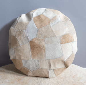 Beige White Round Cowhide Cushion