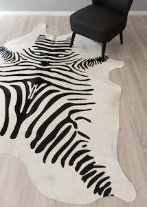 Carpet: Zebra Printed Cowhide Rug (Size: 240 x 200 CM)