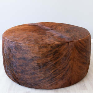 Round Cowhide Ottoman - Medium Brindle