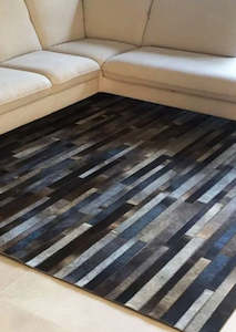 Metallic Grey Stripes Cowhide Patchwork Rug