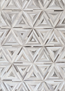 Carpet: Grey And Cream Triangle Block Cowhide Patchwork Rug