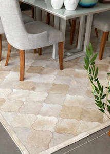 Carpet: Beige And Cream Bari Block Cowhide Patchwork Rug