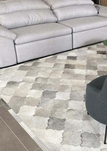 Light Grey And White Bari Block Cowhide Patchwork Rug