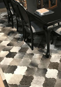 Dark Grey And White Bari Block Cowhide Patchwork Rug