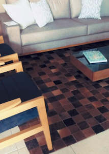 Solid Brown Block Cowhide Patchwork Rug