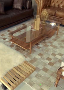 Beige And White Block Cowhide Patchwork Rug