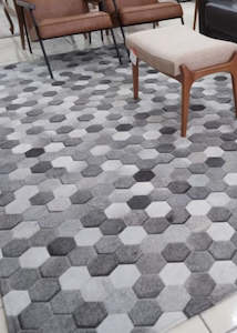 Grey Diamond Cowhide Patchwork Rug