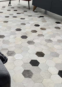 Carpet: Light Beige White Diamond Cowhide Patchwork Rug