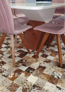 Carpet: Salt & Pepper Brown And White Block Cowhide Patchwork Rug