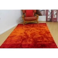 HAND KNOTTED TWO TONE GRADIATION SHAGGY RUG ORANGE & BURNT ORANGE 1.5X2.2M(NL)