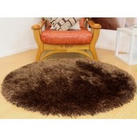 THICK & SOFT HARBOUR SHAGGY ROUND RUG DARK BROWN 120X120CM