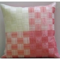 LARGE CHECKS DESIGN HIGH QUALITY SILK CUSHION PINK & WHITE