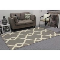 Floor covering: ELEGANT STYLE MODERN DESIGN PRONTO RUG GEOMETRIC GRAY & IVORY WHITE 100X150CM