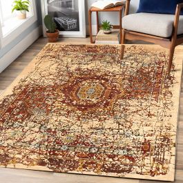 Oxidized Contemporary Abstract Red & Rust Hand Knotted Wool & Silk Rug