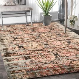 Oxidized Contemporary Floral Multi Hand Knotted Wool & Silk Rug