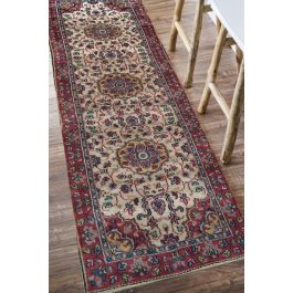 Elisa Hand-Knotted Ivory Rust Floral Tabriz Runner Rug - Premium Wool