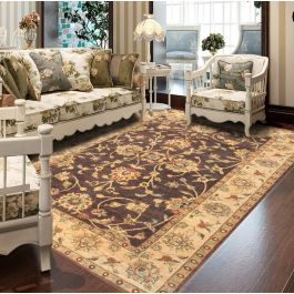 Fer Traditional Floral Brown Hand Knotted Wool Rug