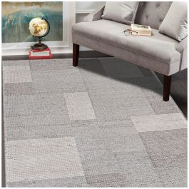 Contemporary Sisto Gray Geometric Hand Knotted Wool Rug