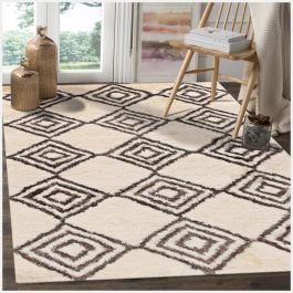 Nivi Beni Ourain Beige Wool Shag Rug Handmade Moroccan Rug