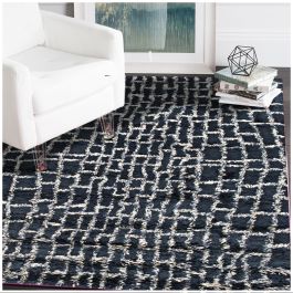 Midnight Maze Beni Ourain Moroccan Wool Shag Rug - Modern Blue Tile Pa