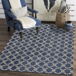 Scroll Tile Handmade Indigo Wool Moroccan Rug