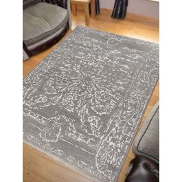 Marvel Graphic Hand Knotted Gray Wool Moroccan Rug