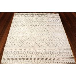 Handmade Ivory Wool Moroccan Rug Modern Geometric Design