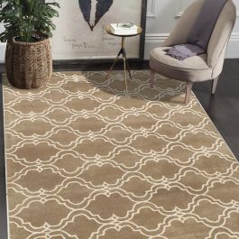 Products: Handmade Mocha Wool Moroccan Rug - Elegant Trellis Design