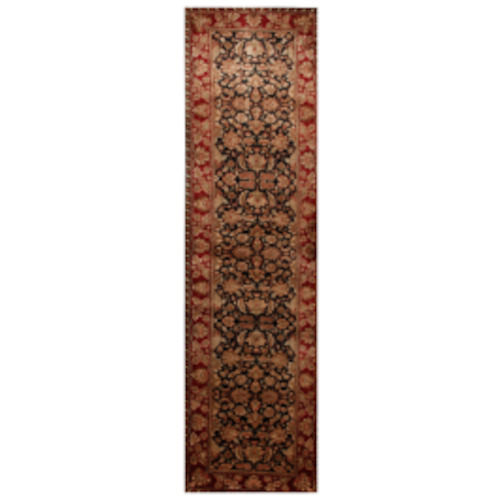 Traditional Floral Black Wool Rug Persian Hand-Knotted Carpet