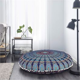 Rugsville Bohemian Mandala Blue Floor Pillow cover 80 x 80 cm