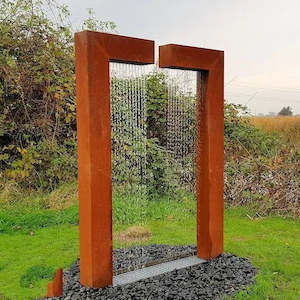 Garden Accessories: Corten Steel Garden Water Fountain Customizable Rain Curtain Decorative Ball