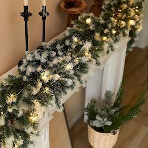 Pre-Lit 5.9 Feet Christmas Garland with Lights White Green Holiday Door Fireplac…