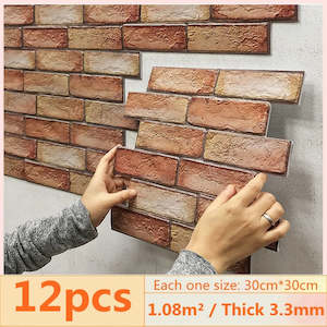 12pcs 3D Brick Wall Sticker Self-Adhesive PVC Wallpaper