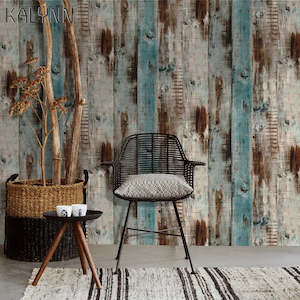 Vintage Wood Self Adhesive Paper Removable Peel Stick Wallpaper Blue Wood Panel