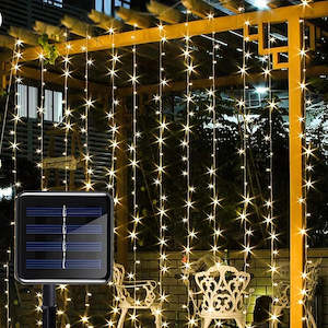 Outdoor Garden Accessories: LED Solar Curtain String Lights Copper Wire Outdoor Lamp Solar Fairy Lights Garland For Garden Party Patio Terrace Camping Decor