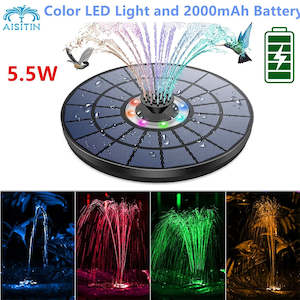 AISITIN Solar Fountain 5.5W with Color LED Light and 2000mAh Battery, 7 Nozzles …