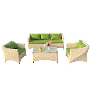 Outdoor Furniture: Outdoor sofa leisure furniture balcony living room rattan sofa ivory white combination furniture four-piece