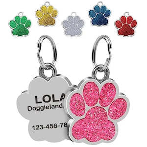 Personalized Dog Cat Tags Engraved Cat Dog Glitter Pendant Paw Print Custom Pupp…