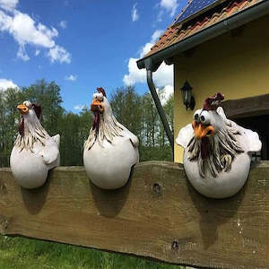 1Pc Funny Chicken Fence Decor Statues Resin Farm Yard