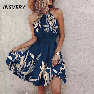 Summer Floral Print Mini Dress Women Sexy Halter Dresses For Women Casual Sleeve…