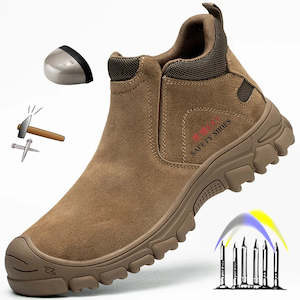 Boots Safety: Slip On Men Boots Comfortable Work Shoes Safety Shoes With Steel Toe Cap Anti-smash Sneakers Puncture-Proof Indestructible Shoes