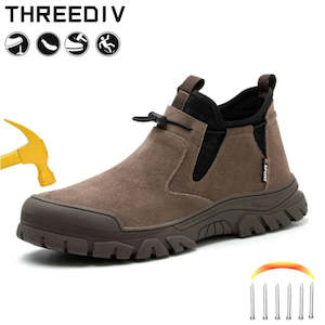 Brown Leather Ankle Boots Anti-smash Work Shoes Man's Safety Shoes Lightwei…