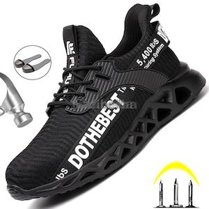 Black with writing Steel Toe Safety Shoes for Men Women Lightweight Work Sneakers