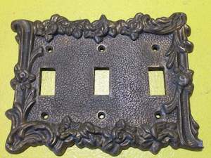 Victorian Style Brass Triple Switch Light Surround   130H x 175W x 10D