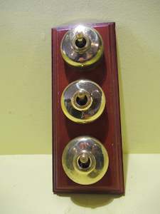 All Collections: Reproductions Brass Triple Light Switches with Wood Mount  225L x 90W x 40H