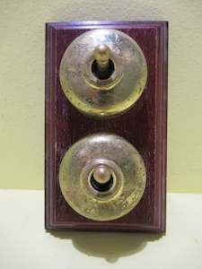 Reproduction Double Brass Light Switches on Timber Veneer & Customise Board 155L x 90W x 40H