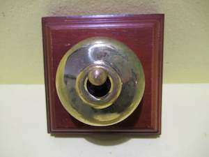 Reproduction Brass Light Switch with Wooden Mount 90Sq x 45H