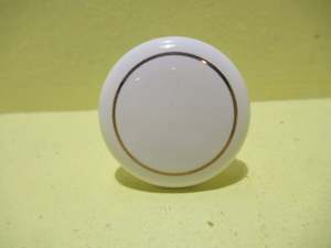 Porcelain Draw Knob white with Gold Band 40Dia x 25H