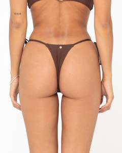 Lucky Rib Towelling Brazilian Side Ties Bikini Bottom