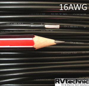 16AWG, 15 Amp, 1.5mmsq, 105degC PVC, Tinned Copper, Black (qty in 10cm) RVtechnic RV&Marine